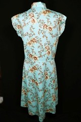 Vintage 1970’s French Light Green Poly Knit Floral Print Dress Size 10-12