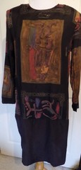 Vintage Black Rayon Art Theme Dress Just in Thyme Ltd. B40