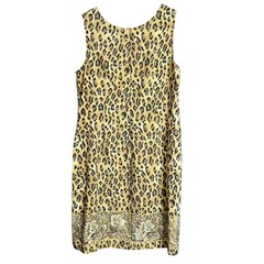 Vintage Studio C Womens Size 16W Leopard Print Shift Dress Sleeveless Floral Hem