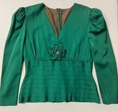 Vintage 80s Dynasty green 2PC Peplum Skirt Set by Rina di Montella Size 8