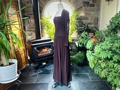 Vintage 1990s Tadashi Brown Formal Long Sleeve Knit Maxi Dress