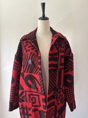 Vintage 80s Betty Jackson Red and Black Linen Coat Duster Sz L