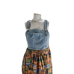 Bonjour Women’s Dress Small Vintage Boho Dog Huntin Print Overall Fit Flare
