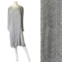 Vintage Lady Carol Shift Dress Lace Collar Black White Chevron Pleated Sheer