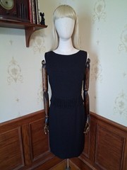 Vintage 1950s/1960s Mid-century Little Black Fringed Wiggle Cocktail Dress