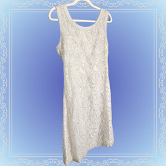 medium mid-length vintage hand beaded ivory Scala wedding dress