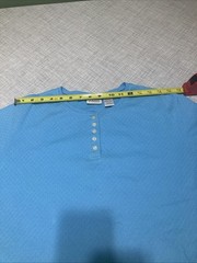 Vtg 90s Classic Elements Eyelet Knit Henley Shirt XL Blue Made in USA Pointelle