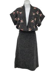 VTG Peruvian Connection 100% Alpaca Two Piece Skirt Set Peru Embroidered Floral