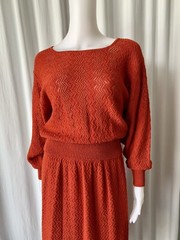 Vintage 70s SAVION by Ignacy Feuer Knit Skirt Set S/M Orange