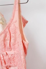 JEAN VARON pink column lace silk prom maxi dress VTG Size 12 Empire line 1960’s