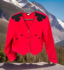 VTG ROUGHRIDER By Circle T Cropped Western Jacket Women XL Red Denim.Rodeo