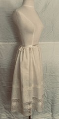 Lovely Antique 1900 Edwardian White Cotton Petticoat Lace Trim Drawstring Skirt
