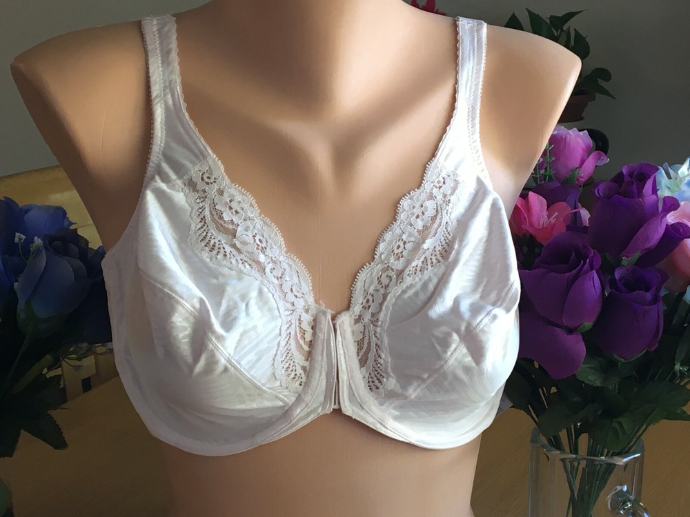 1119 LILYETTE 36D Pink Satin Lace Trim Front Close Underwire Molded Bra #865 VTG