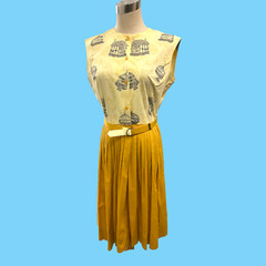 Vintage 1950s ” Collectors Item” Two Tone Yellow Summer Cotton Dress Sz 13-14