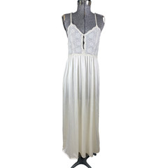 Vintage 80s Joie De Vie Nightgown Size Small Ivory Backless Keyhole Nylon Lace