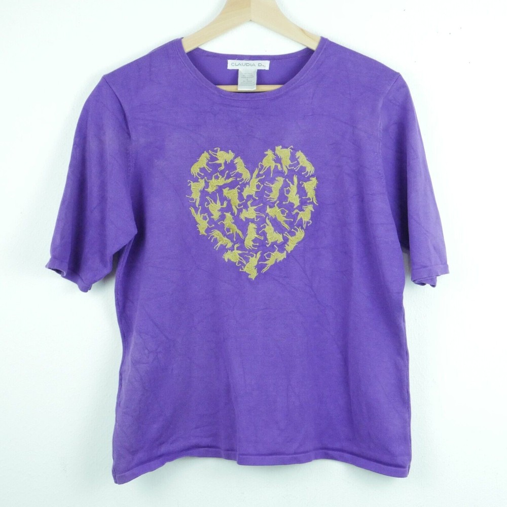 Vintage M L Top Purple Silk Embroidered Horses Western Rodeo Boho Maximalist 90s