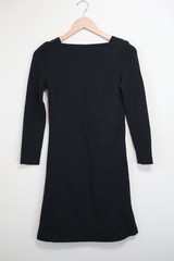 60s Vintage Black Knit Jersey Square Neck Long Sleeve Slim Shift Dress Women XS