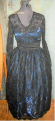 Gown Victorian vintage 80s 50s style Masquerade midnight blue black lace