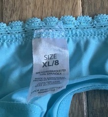 Vtg 8 XL Turquoise Ex Low Silky Satin Thong Bikini Panties W Lace Trim