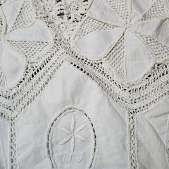 VTG NOS Hand Made BANDO Crochet Lace 100% Cotton Linen Tunic Large Women’s Top