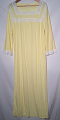 Vintage Granny Nightgown Large Yellow Acetate Blend Floral Lace Trim Long Sleeve