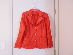 Vintage Red Crinkled Polyester Blend Collared Pockets Lightweight Jacket Size L