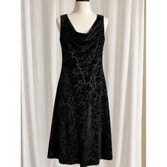 Vintage Black Velvet Midi Dress Sleeveless Cowl Neck Size 10