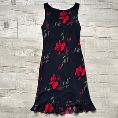 Vintage Donna Ricco New York Black Sleeveless 90s Y2K Black Red Floral Dress 6P