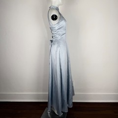 Scott McClintock Vintage Halter Gown Ice Blue Satin Corset Back Dress SZ 6 FLAWS