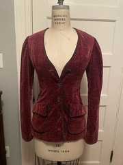 Vintage 70s Womens Strawberry Plant Blazer Velveteen Burgundy Green Size 7 Small