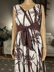 Vintage 60s 70s Ruth Clarage Hand Printed Tropical Maxi Dress Bamboo Sz 16