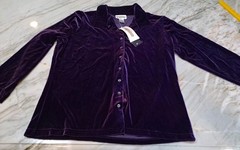 Vintage NOS Cambridge Dry Goods XL Purple Velvet Blouse Long Sleeve Top NWT XL