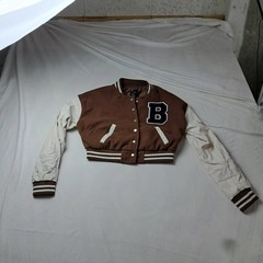 Love Tree Womens Small Brown Letterman Varsity Jacket Wool Blend Faux Leather