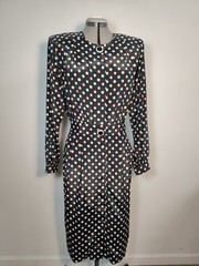 Vtg Leslie Fay 80’s Polka Dot Secretary Dress Sz M Career Shoulder Pads Pockets