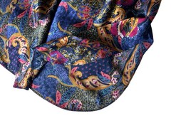 VTG Deena Satin Maxi Paisley Babydoll Nightgown Dress Sz M Blue Golden USA Made