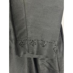 Antique 1910s Edwardian Black Cotton Twill Jet Bead Floral Mourning Dress As Is