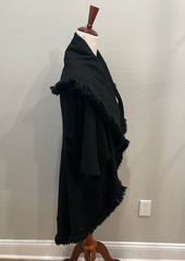 Vintage Mr. Blackwell Design Black Wool Fringe Trim Cape Coat c1960s