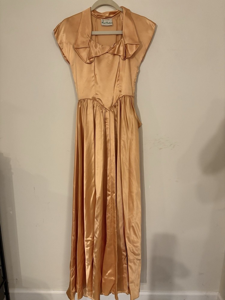 Vintage 1940s Fred Perlberg Dance Originals Golden Satin Evening Gown Peplum
