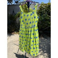 Vintage 90s Fit and Flare Dress Large Lime Purple Flowers Jennifer Moore