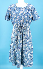 VTG Women’s 40s Blue & White Floral Day / House Dress Sz XL 1940s Joan Curtis