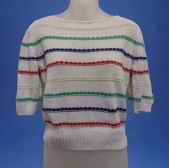 Vintage 80s TGIF Hong Kong Half Sleeve Ramie Cotton Preppy Multicolor Stripe M