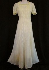 Vintage 40s Long Flared Party Dress and Slip XS Yellow Embroidered Organdy