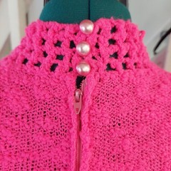 Jane Vintage Hot Pink Knit Midi Dress Knit Mock Neck Balloon Sleeve 1960’s