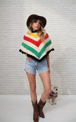 60s Hudson’s Bay Poncho | XS XXS Size | Vintage Cropped Wool Fringe Capelet