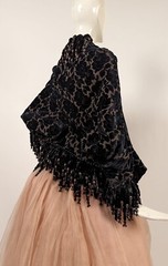 VICTORIAN 1870’S FLORAL VELVET BUSTLE BACK DOLMAN VISITE JACKET W WORM CHENILLE