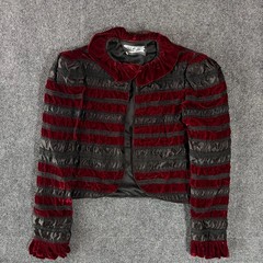 VINTAGE PAT II MADE IN USA VELVET RUFFLED CROPPED LONG SLEEVE WOMENS JACKET SZ 8