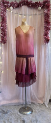 Vintage Antique 20s Flapper Dress Silk Chiffon Pink Ombre Beaded As Is XS