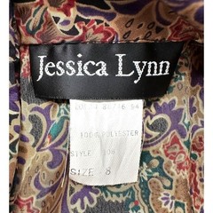 Jessica Lynn Pleated Paisley Blouse Mock Neck Long Sleeves Size 8 Vintage 1980s