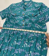Leslie Fay Short Sleeve Dress Vintage 10P Teal With Blue Flowers Shoulder Pads