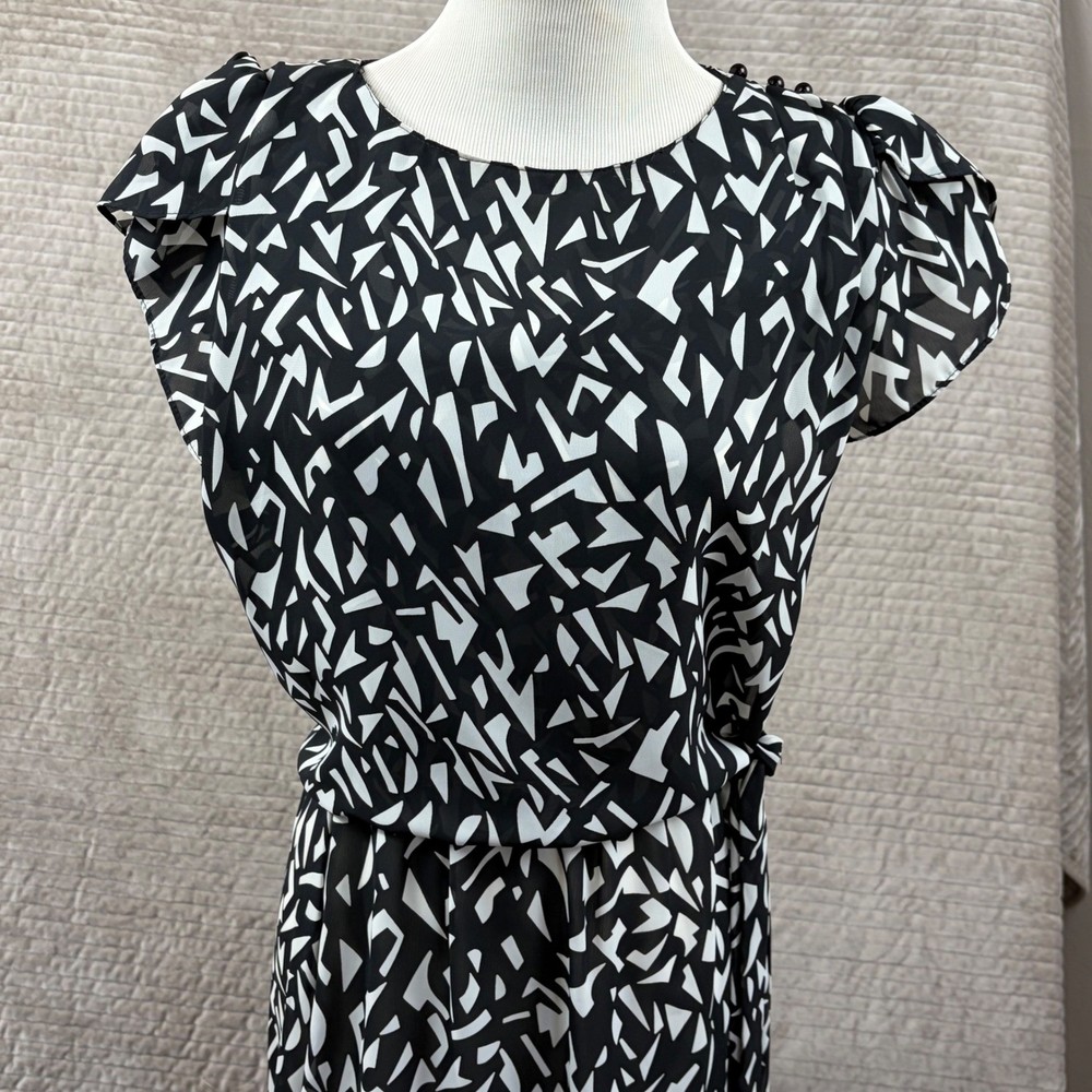 Miss Oops California Vintage 80s Geometric Abstract Midi Dress Black White 8